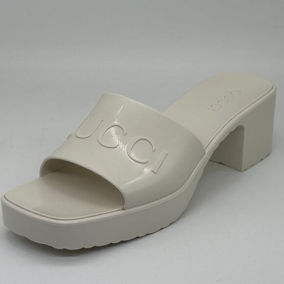 Gucci Double GG Logo Rubber Platform Block Heel Mules Slides Sandals Shoes - Picture 6 of 16